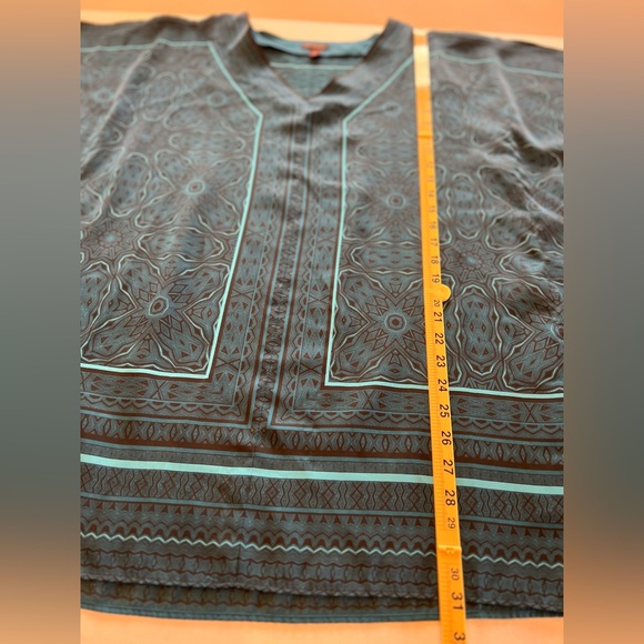 DANA BUCHMAN women’s top size medium teal blue kimono slit open sleeves print - Picture 9 of 11